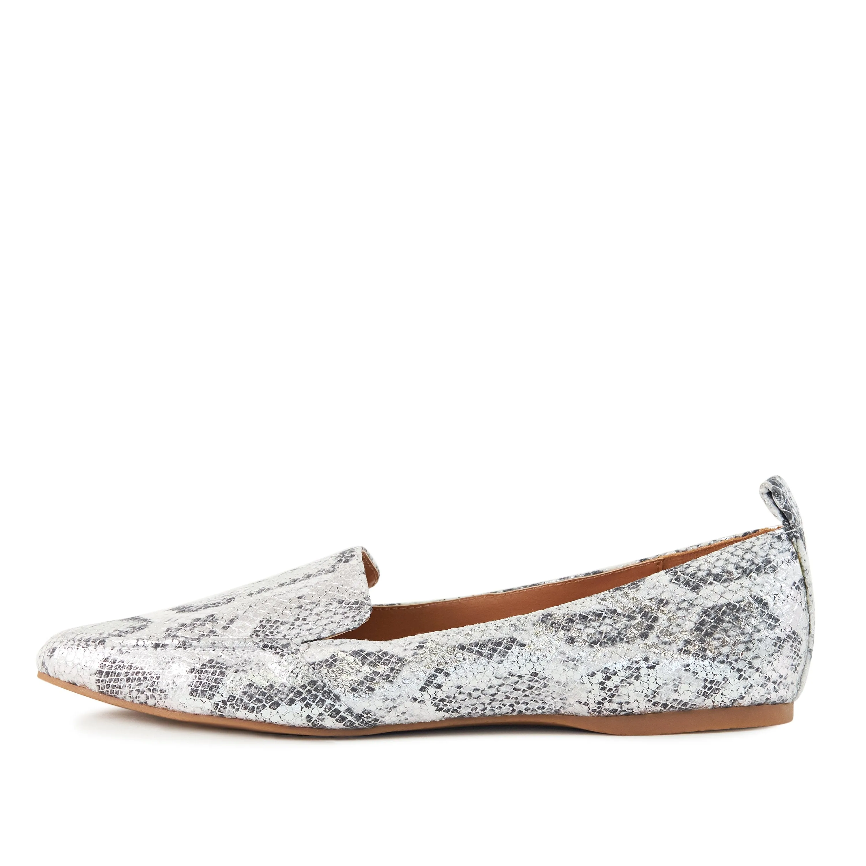 Women's Flat Socialite Silver Snake Skin